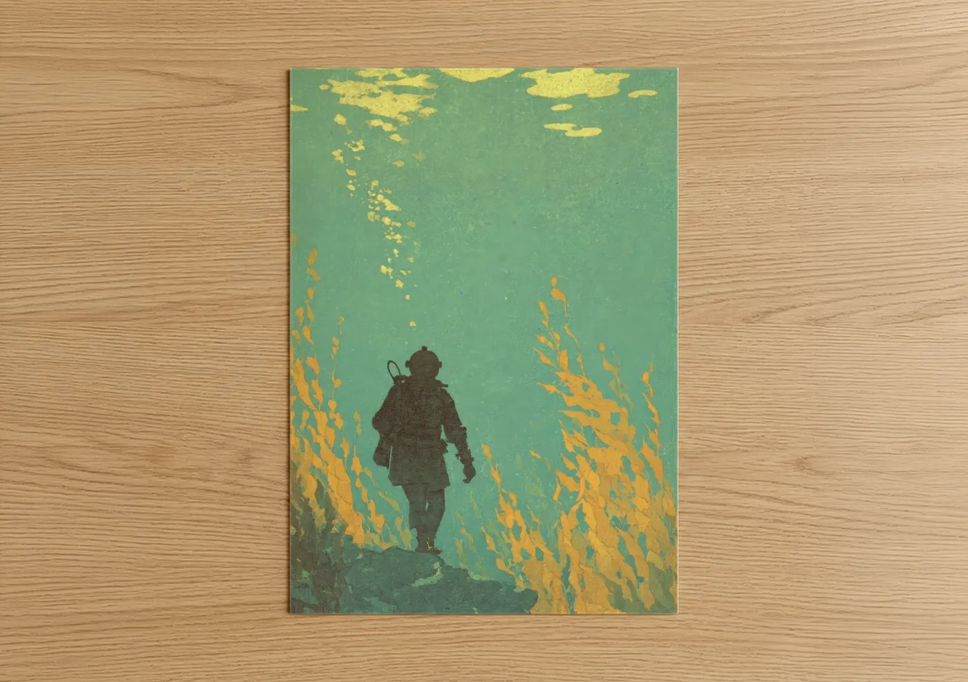 Underwater Diver Adventure Illustration Wall Art
