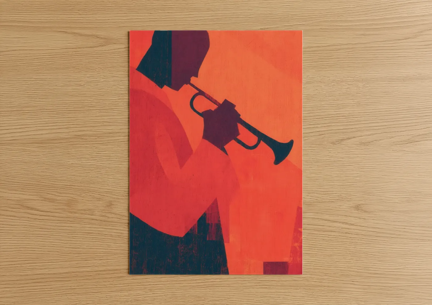 Crimson Musician Trumpet Silhouette Wall Art