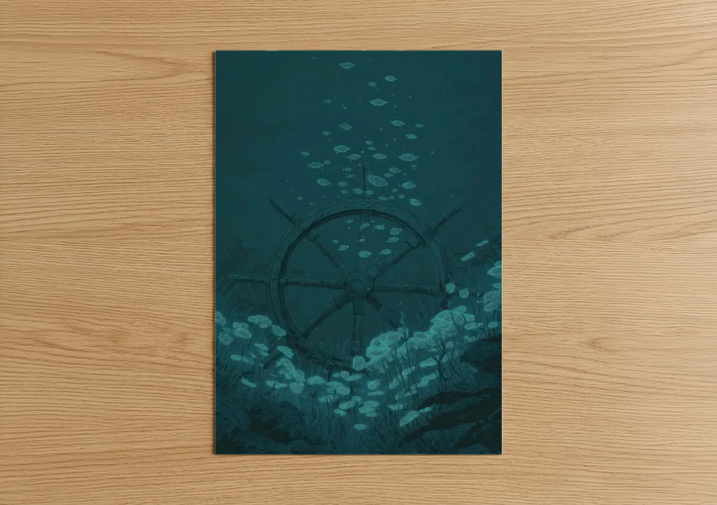 Sunken Shipwheel Underwater Ocean Wall Art