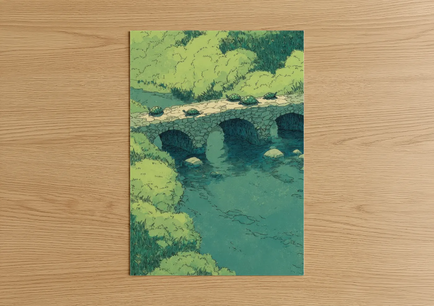 Stone Bridge Canal Woodland Illustration Wall Art