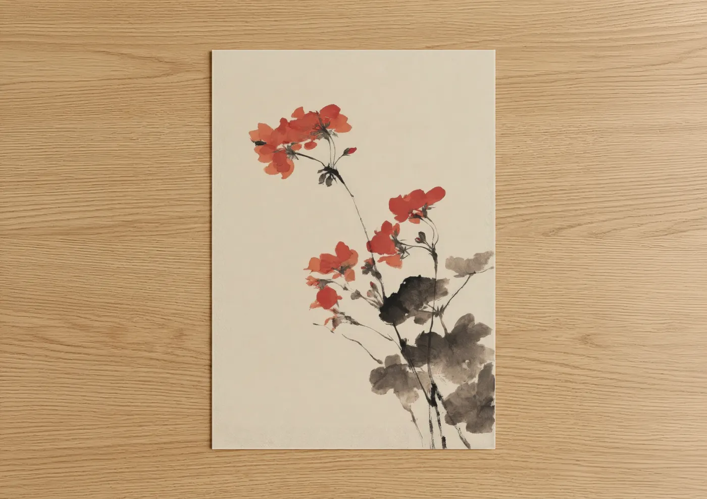 Crimson Geranium Watercolor Botanical Wall Art