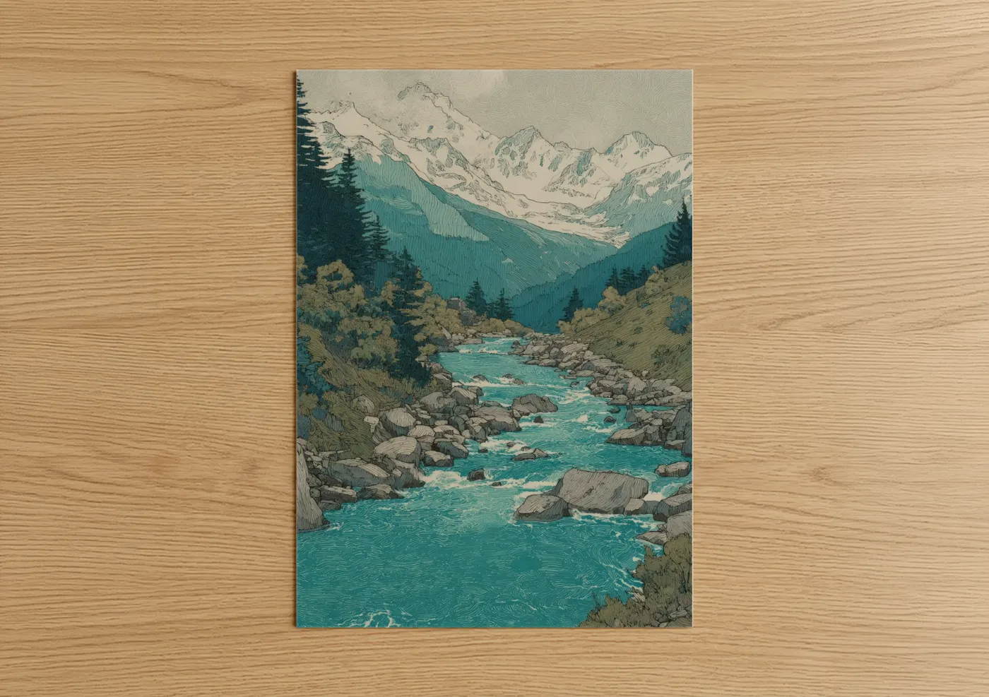 Turquoise Alpine River Mountain Valley Wall Art