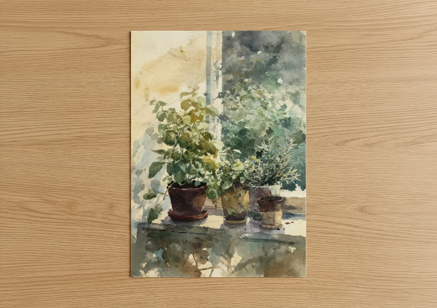 Windowsill Herbs Watercolor Garden Wall Art