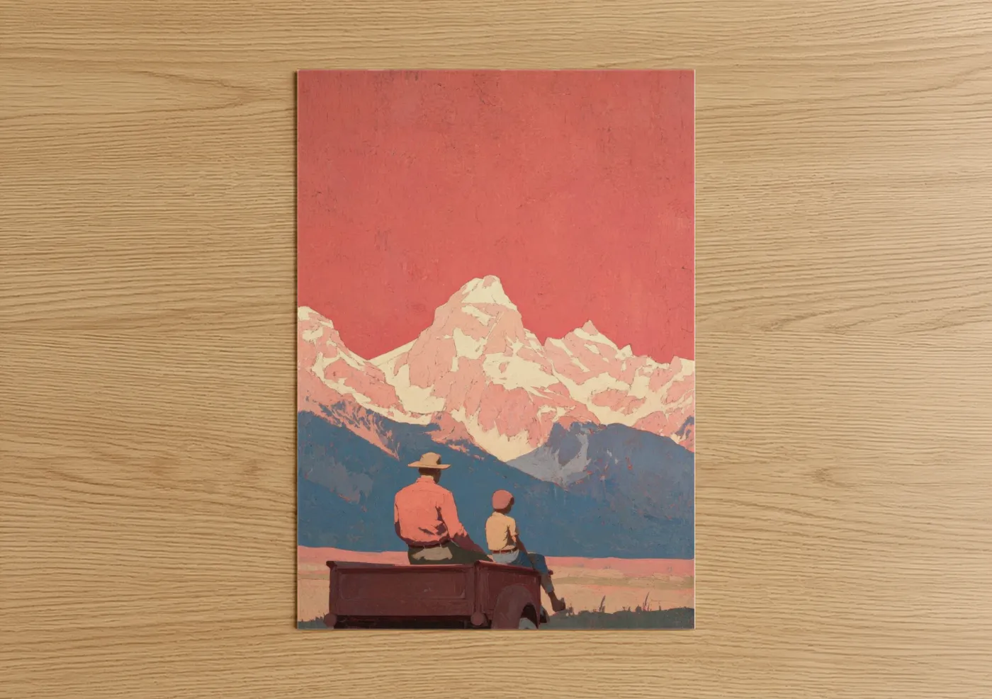 Father and Son Mountain Adventure Vintage Wall Art