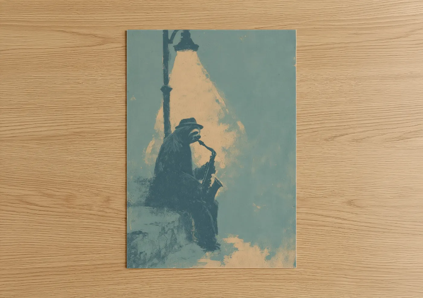 Sloth Playing Saxophone Vintage Wall Art