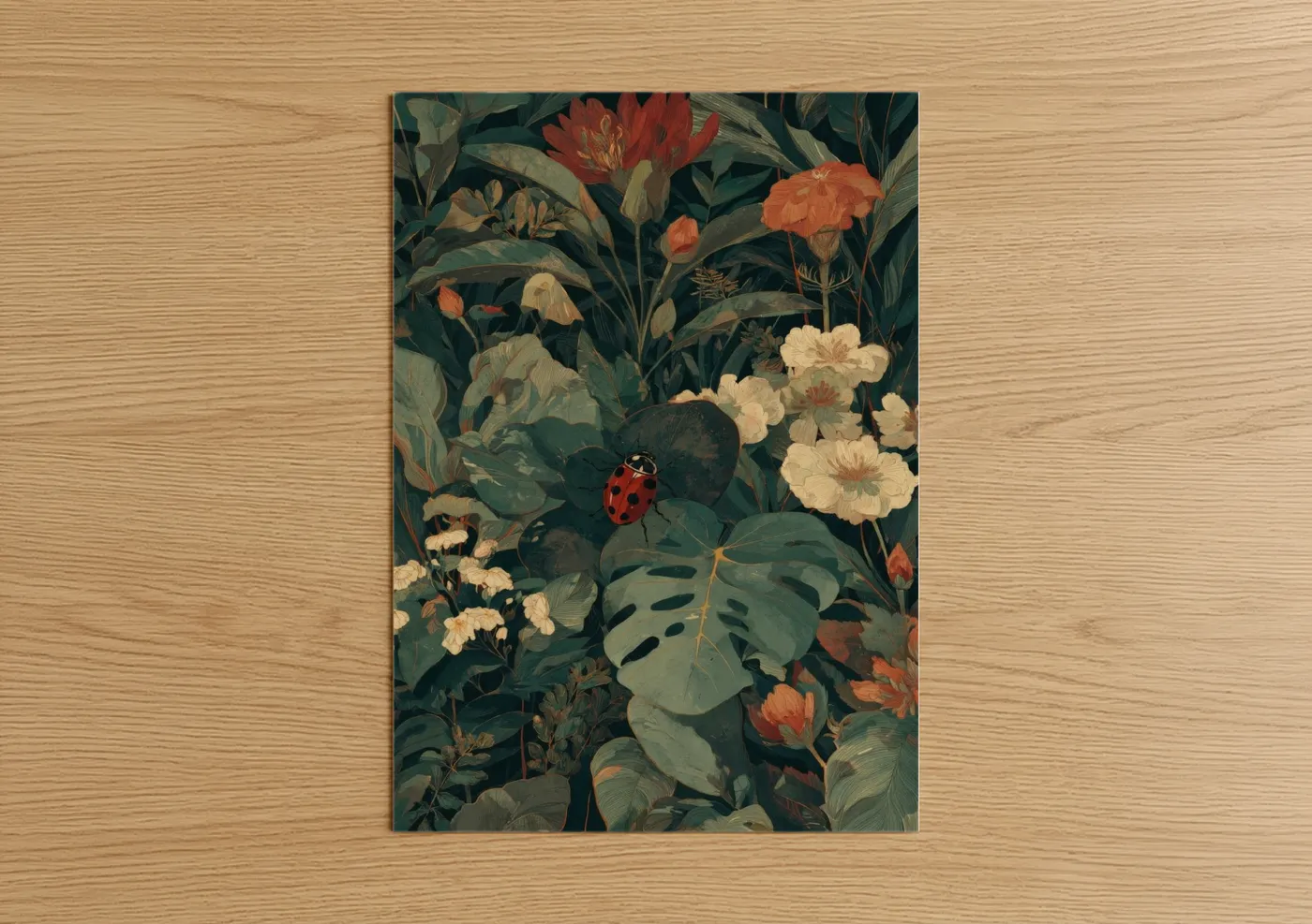 Ladybug In Botanical Garden Illustration Wall Art