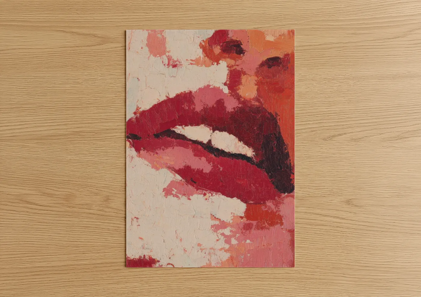 Crimson Lips Abstract Expressionist Wall Art