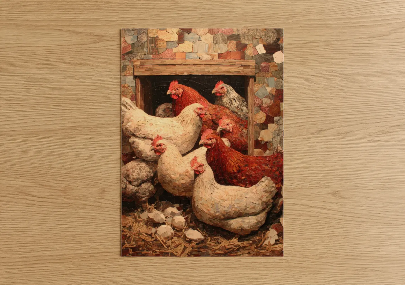 Colorful Barnyard Chicken and Rooster Flock Wall Art