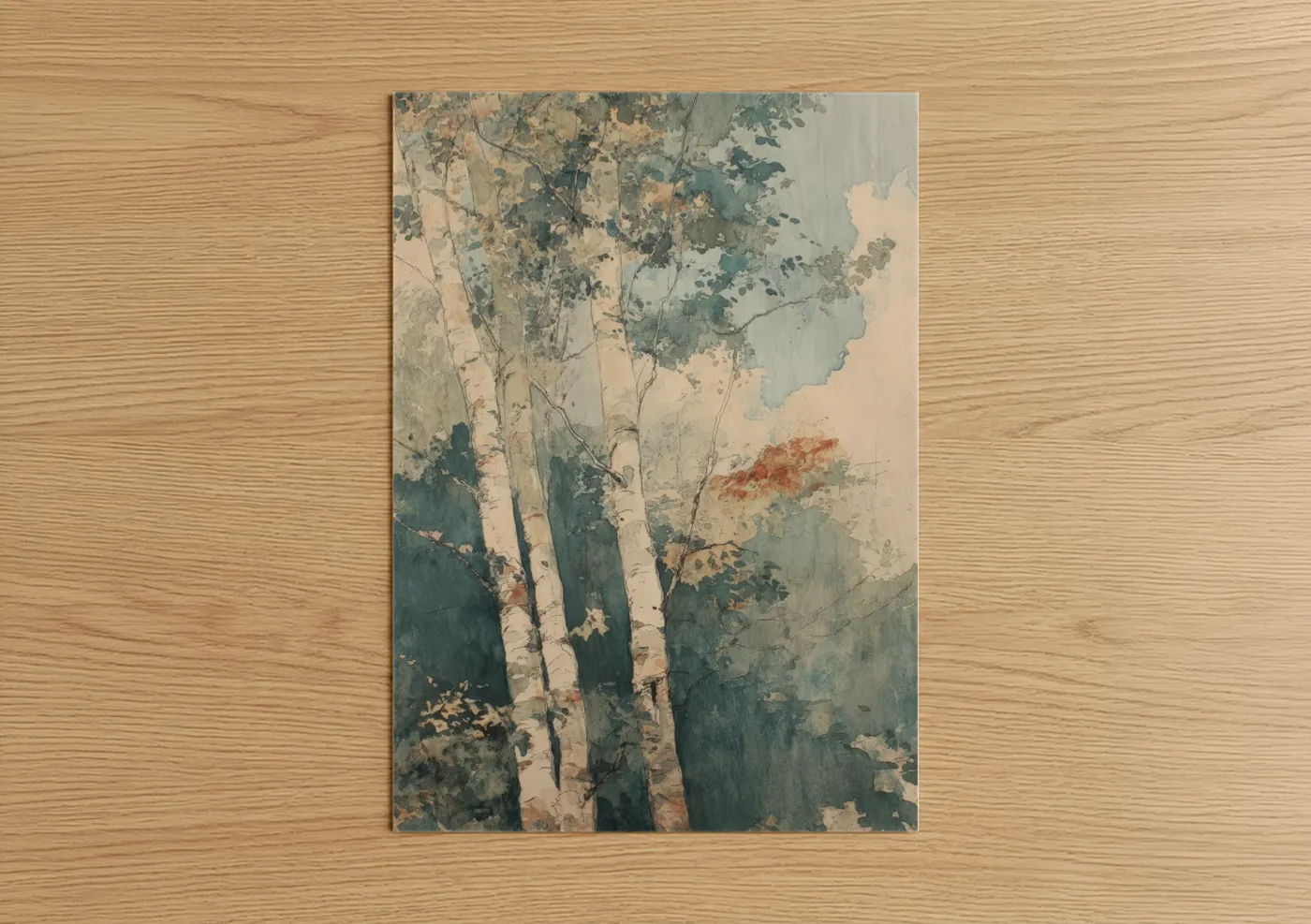 Misty Birch Forest Watercolor Painting Wall Art
