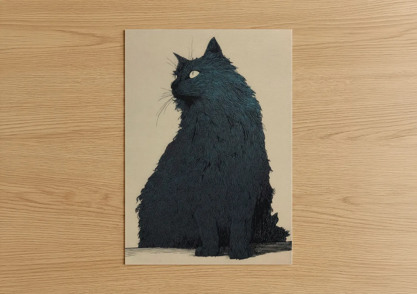 Mystical Black Cat Line Art Drawing Wall Art