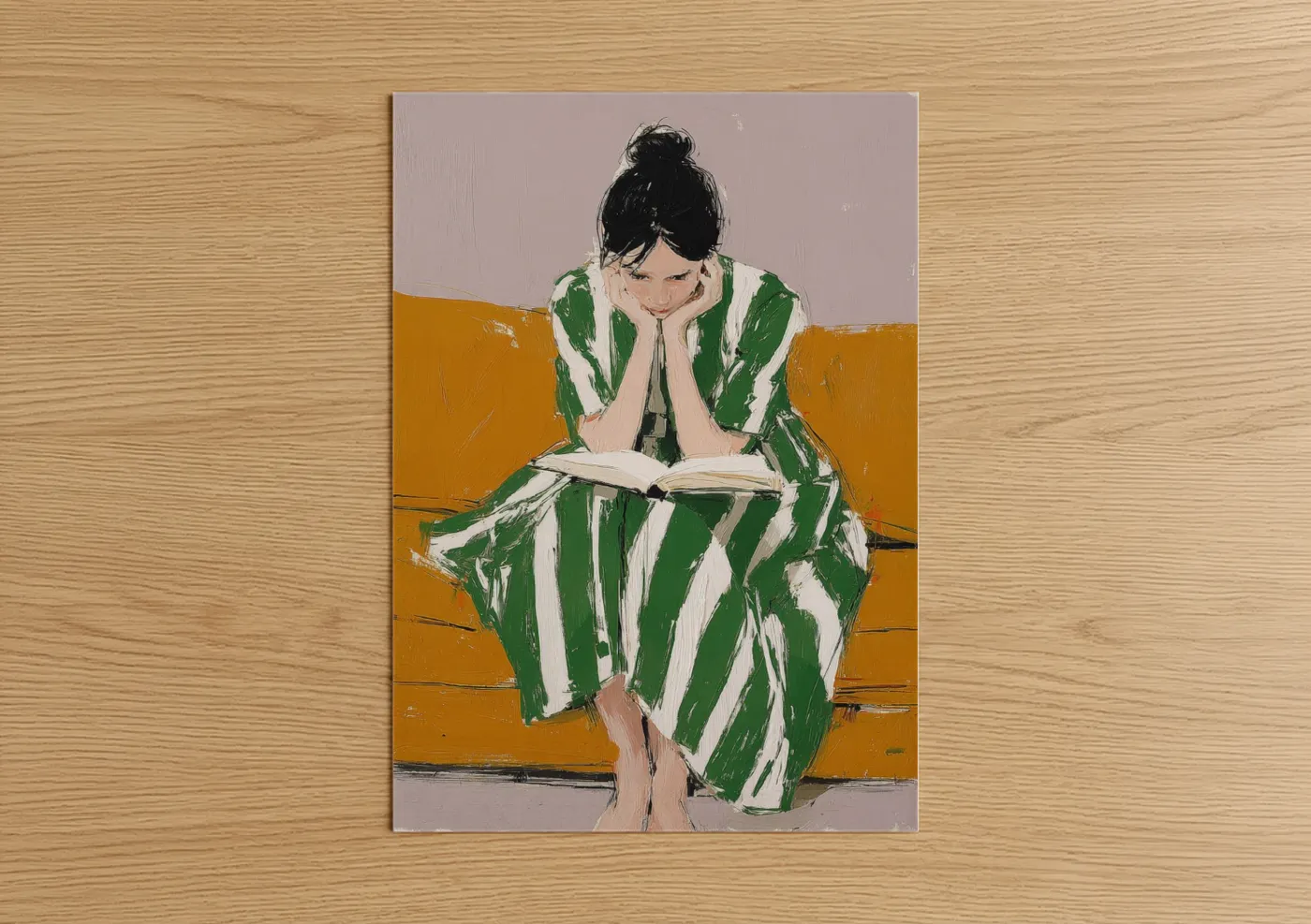 Woman Reading Book Illustration Wall Art