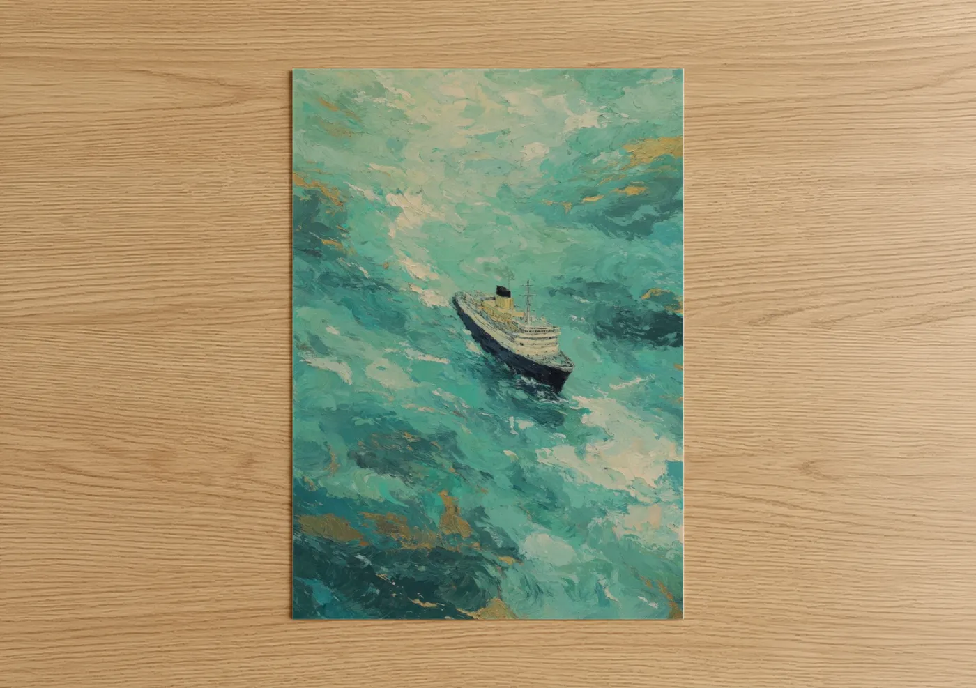 Cruise Ship Turquoise Ocean Painting Wall Art