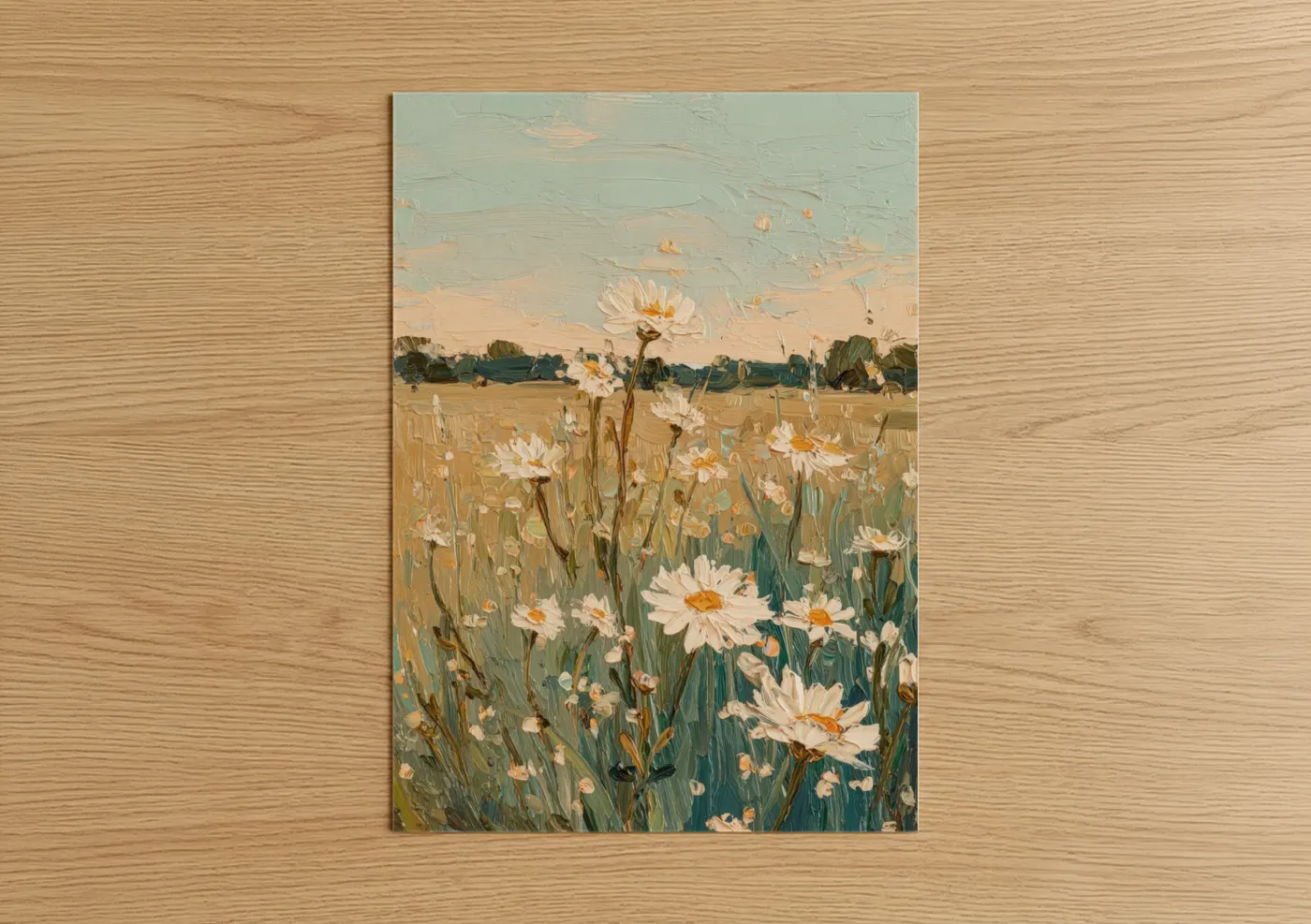 Sunlit Daisy Field Impressionist Painting Wall Art