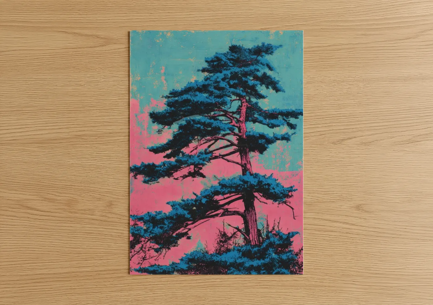 Neon Cedar Tree Pop Art Illustration Wall Art