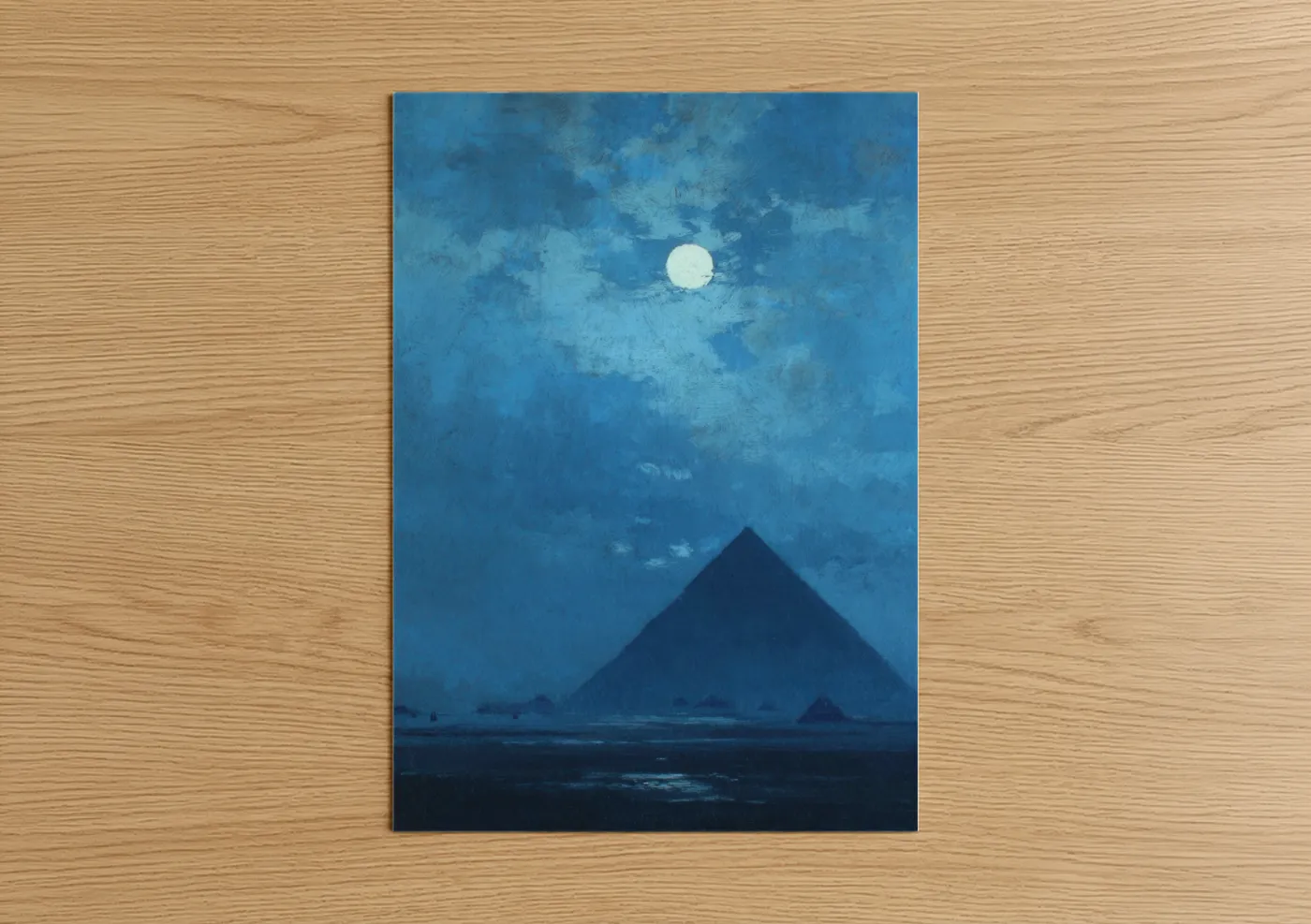 Moonlit Pyramid Night Sky Blue Wall Art