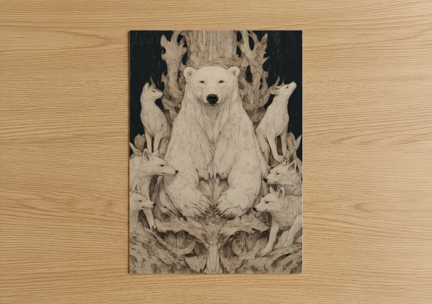 Polar Bear With Wolves Arctic Wildlife Wall Art