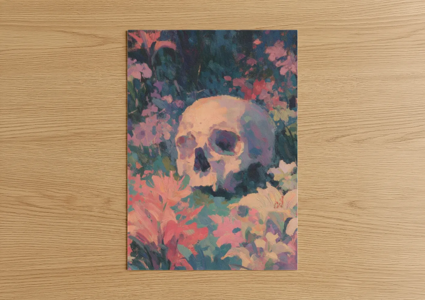 Floral Skull Art Impressionist Painting Wall Art