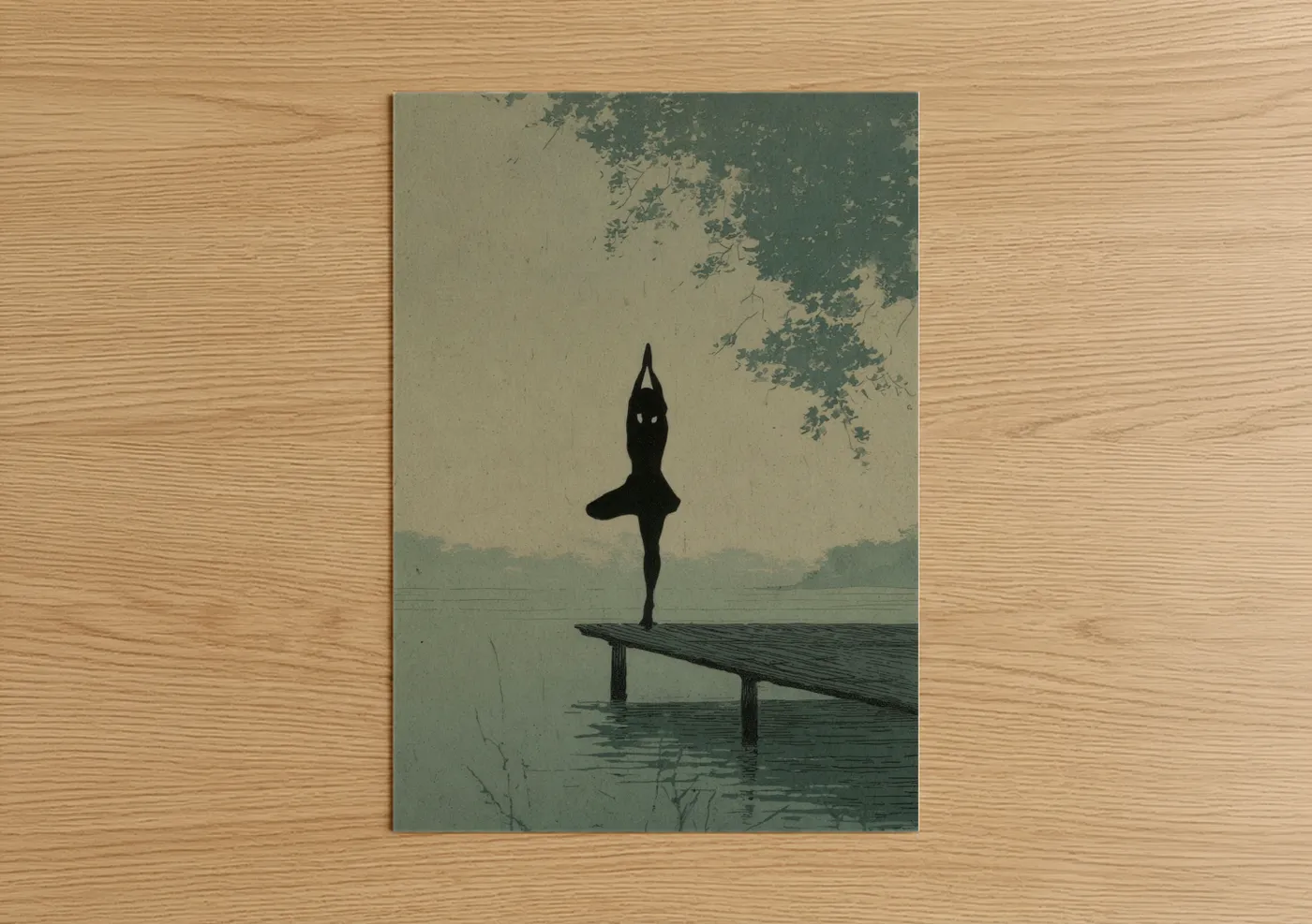 Yoga Silhouette Peaceful Lake Meditation Wall Art