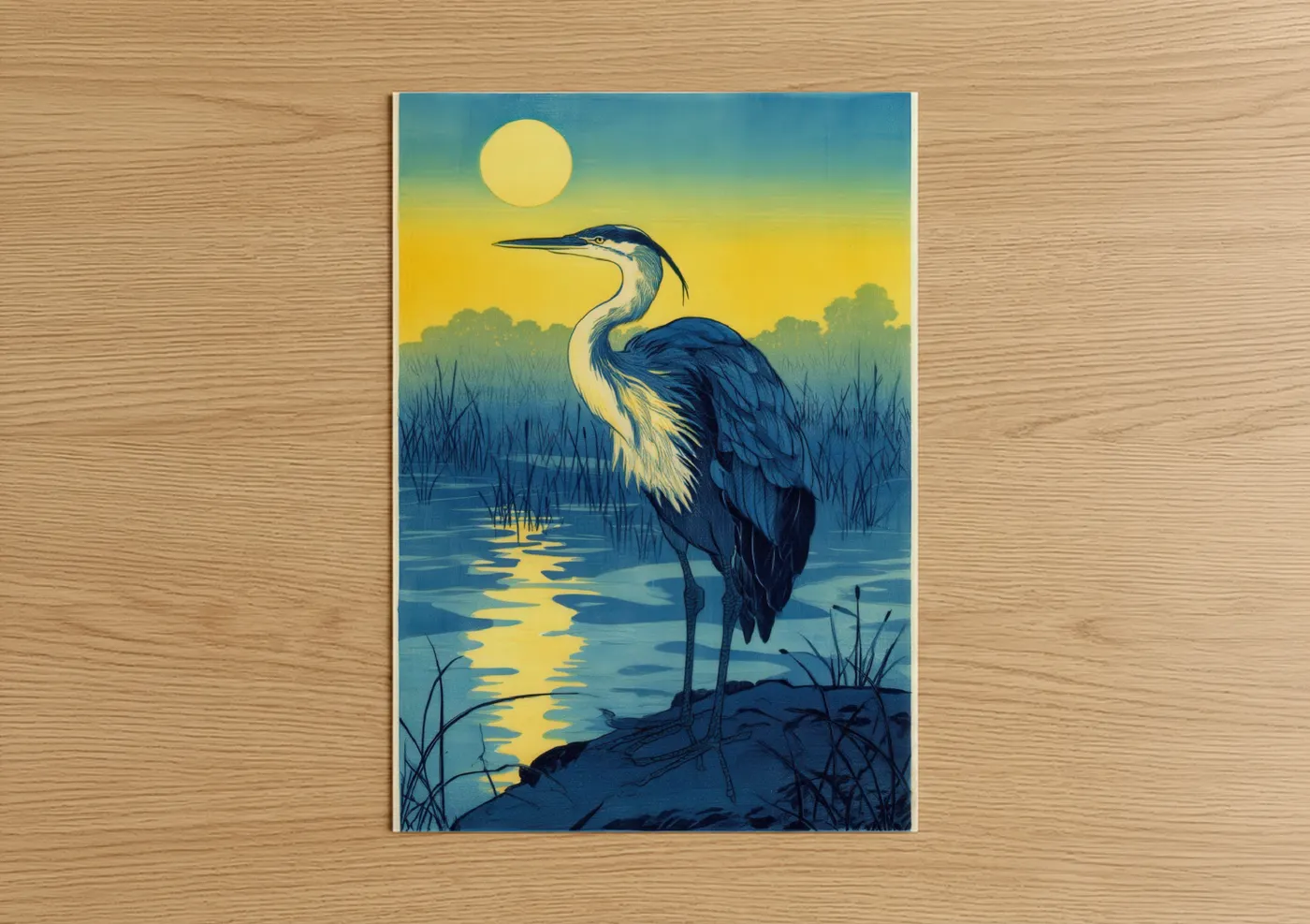 Blue Heron Sunrise Wetland Wall Art