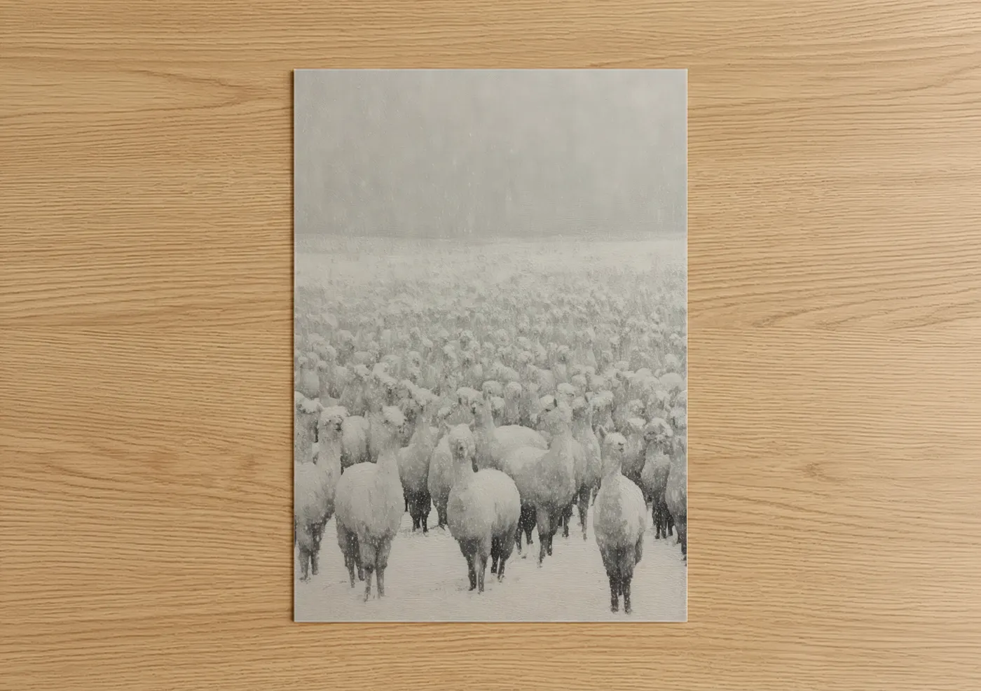 Snowy Alpaca Herd Winter Landscape Wall Art