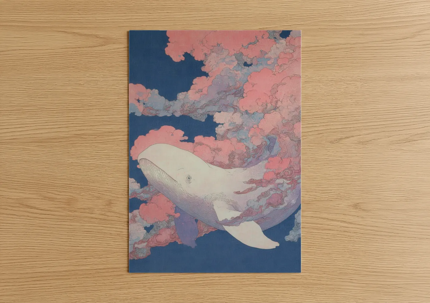 Dreaming Beluga Whale Pink Cloud Wall Art