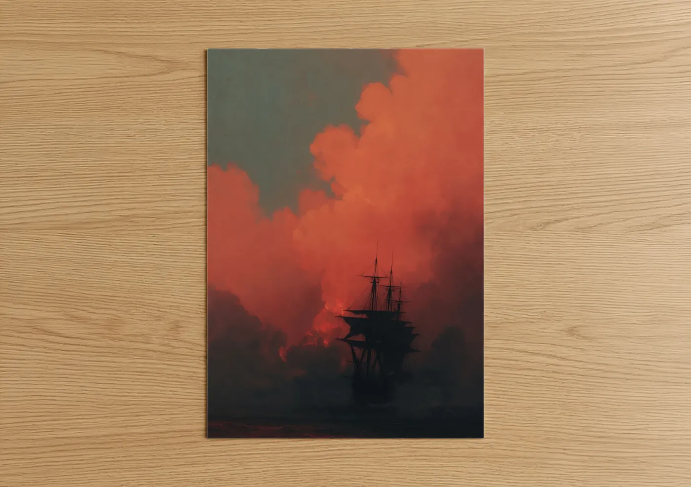 Sailing Ship Fiery Sunset Seascape Wall Art