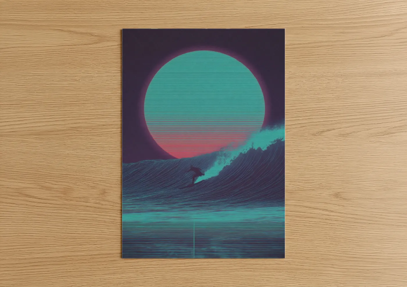 Neon Wave Rider Synthwave Surfing Wall Art