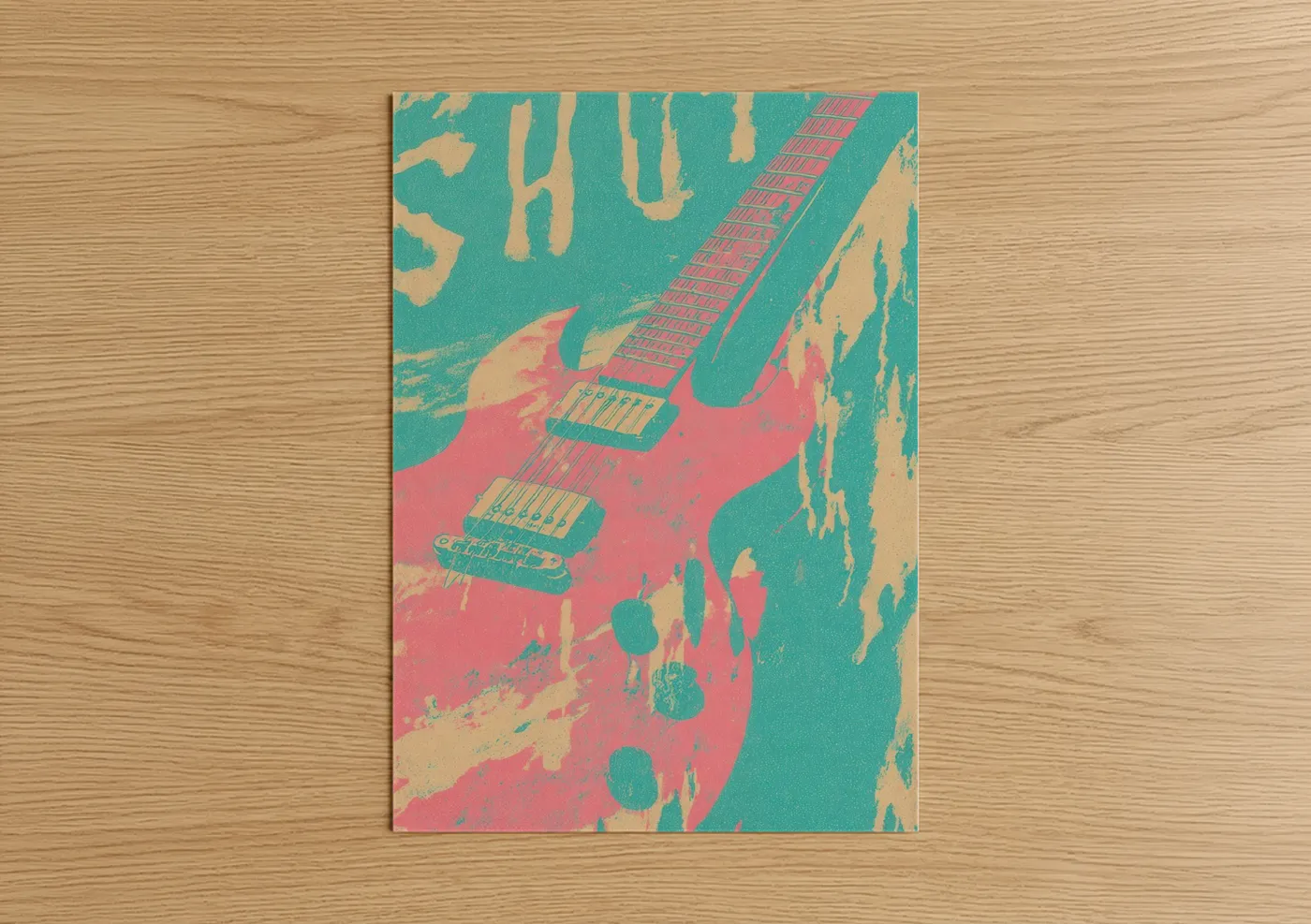 Neon Electric Guitar Pop Wall Art