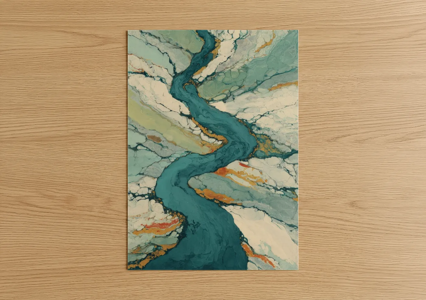Teal Mountain River Aerial View Landscape Wall Art