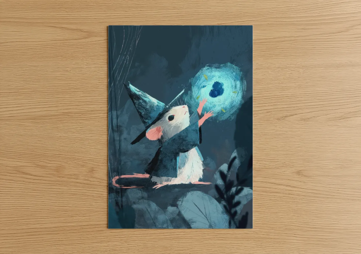 Whimsical Hamster Holding Moon Illustration Wall Art