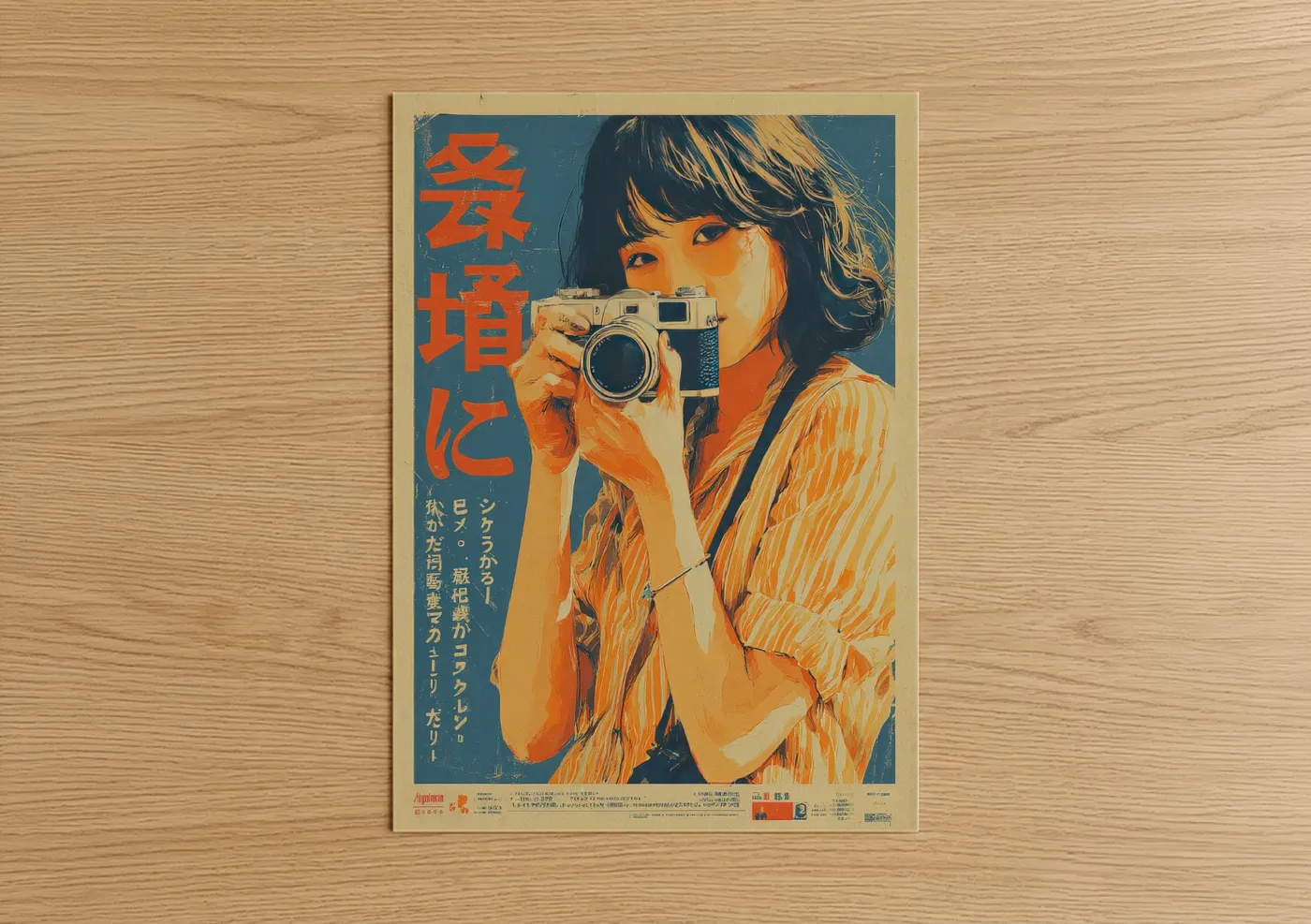 Vintage Japanese Camera Girl Retro Ad Wall Art