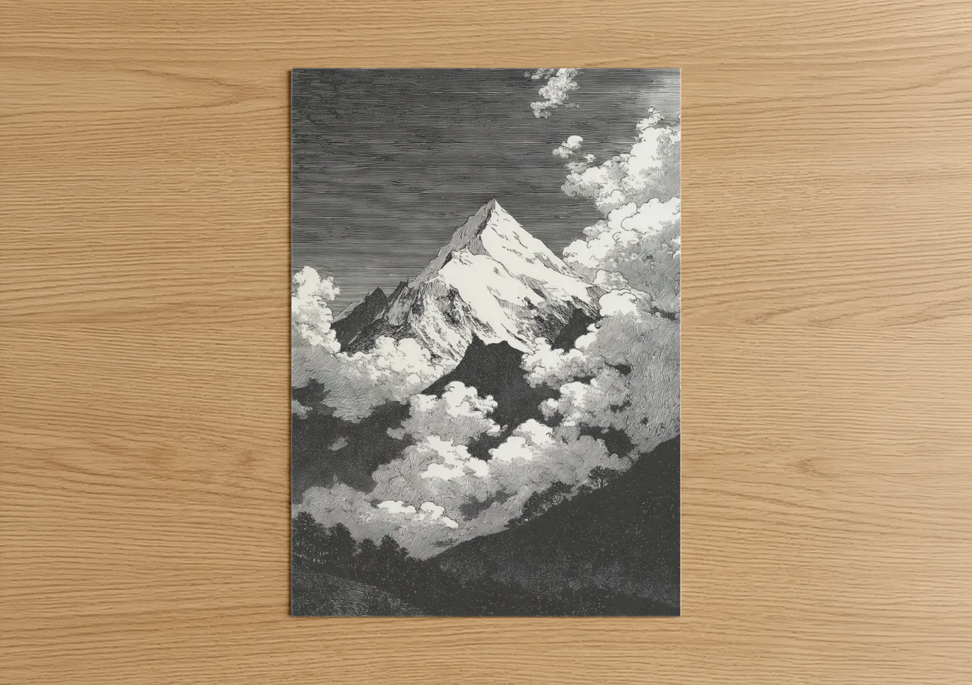 Snow-Capped Mountain Peak Engraving Wall Art