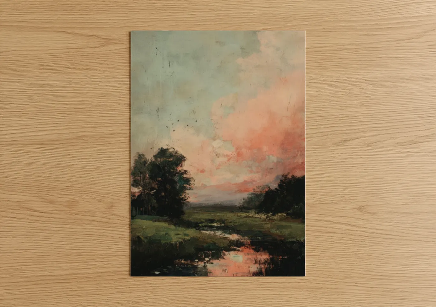 Crimson Vineyard Sunset Landscape Painting Wall Art