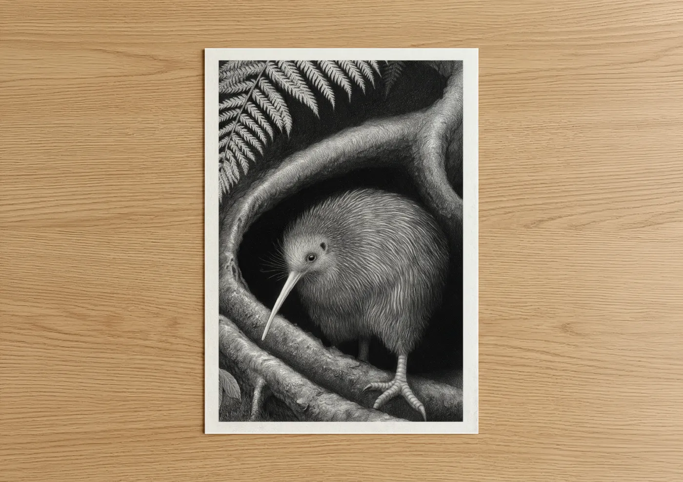 Kiwi Bird Detailed Pencil Drawing Wall Art