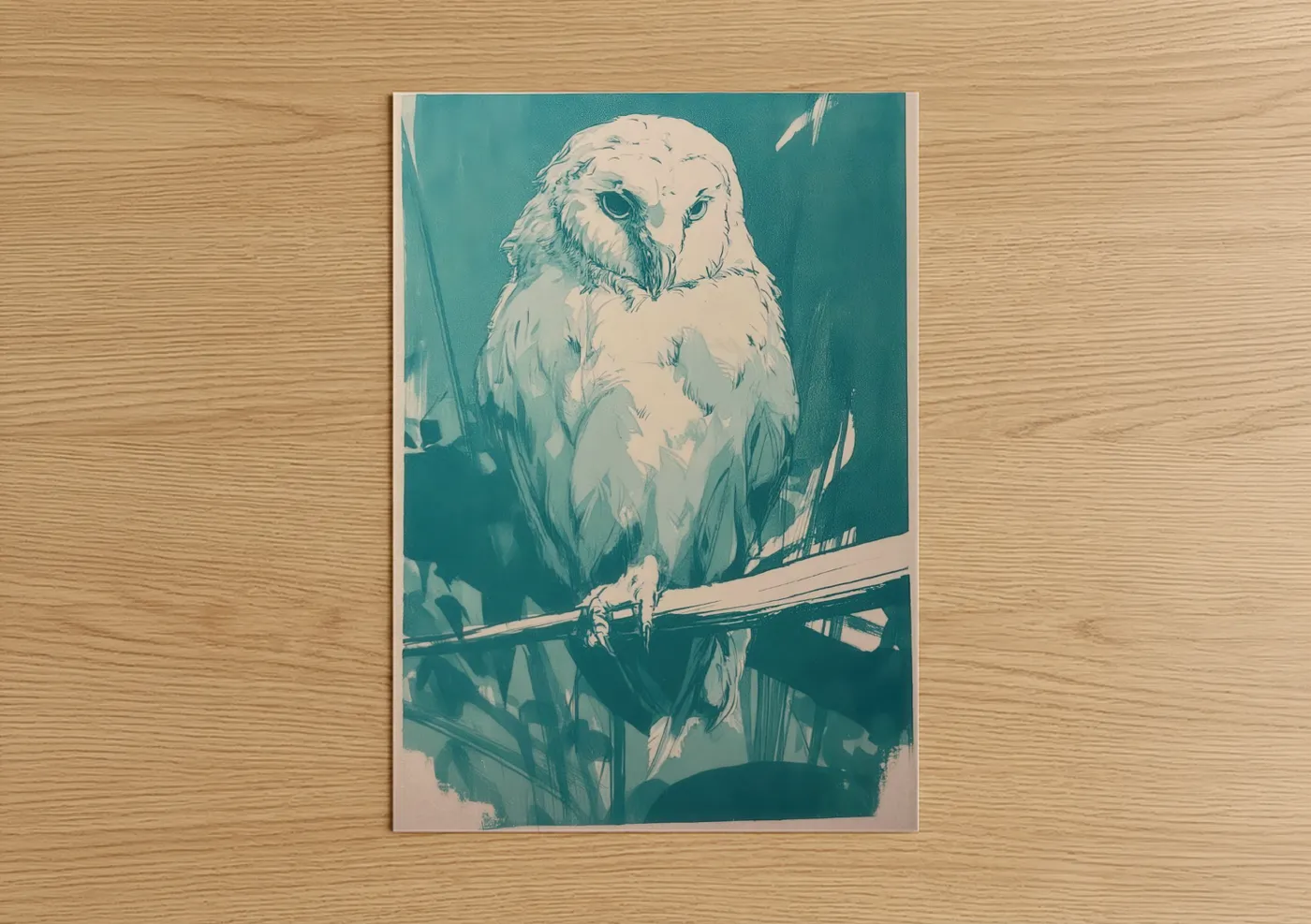 Snowy Owl Perch Modern Art Print Wall Art
