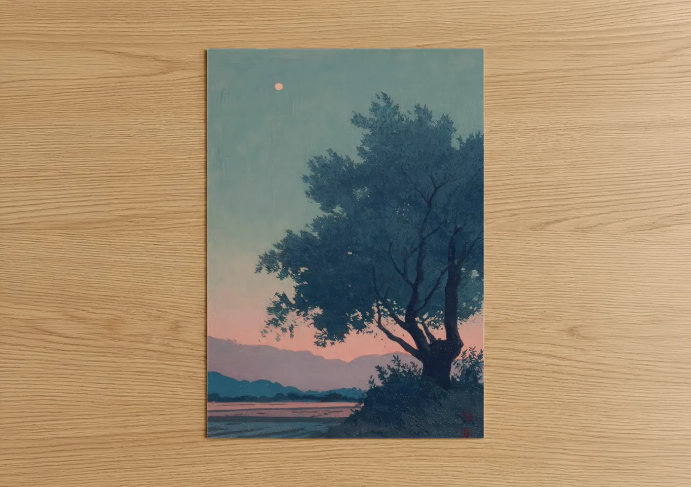 Olive Tree Sunset Landscape Watercolor Wall Art
