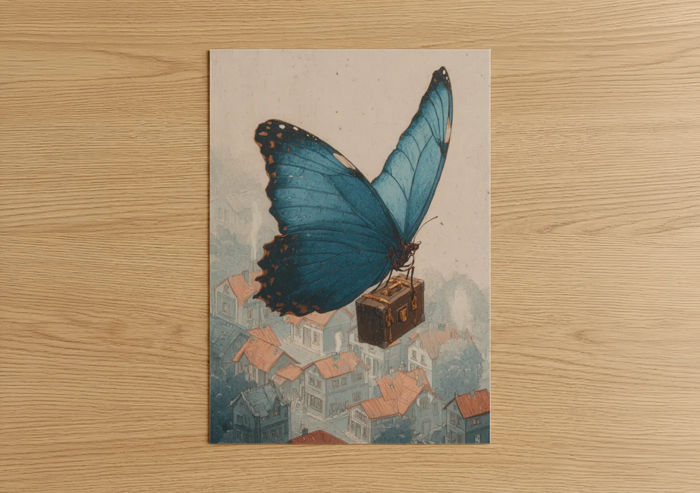 Teal Butterfly Vintage Illustration Wall Art