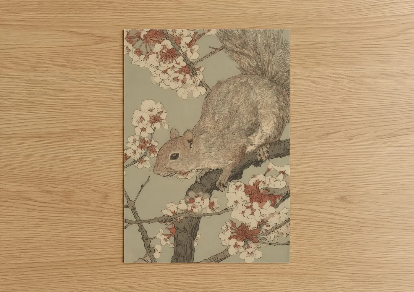 Squirrel Among Cherry Blossoms Wall Art