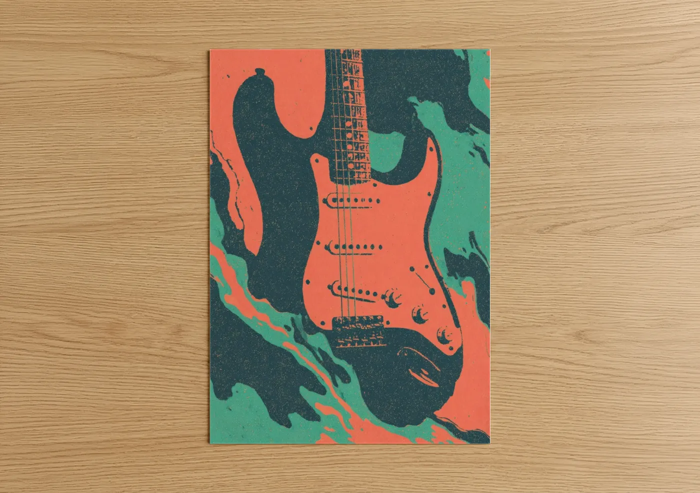 Neon Electric Guitar Modern Pop Wall Art