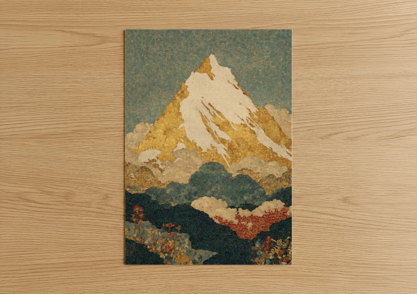 Golden Mount Everest Japanese Woodblock Wall Art
