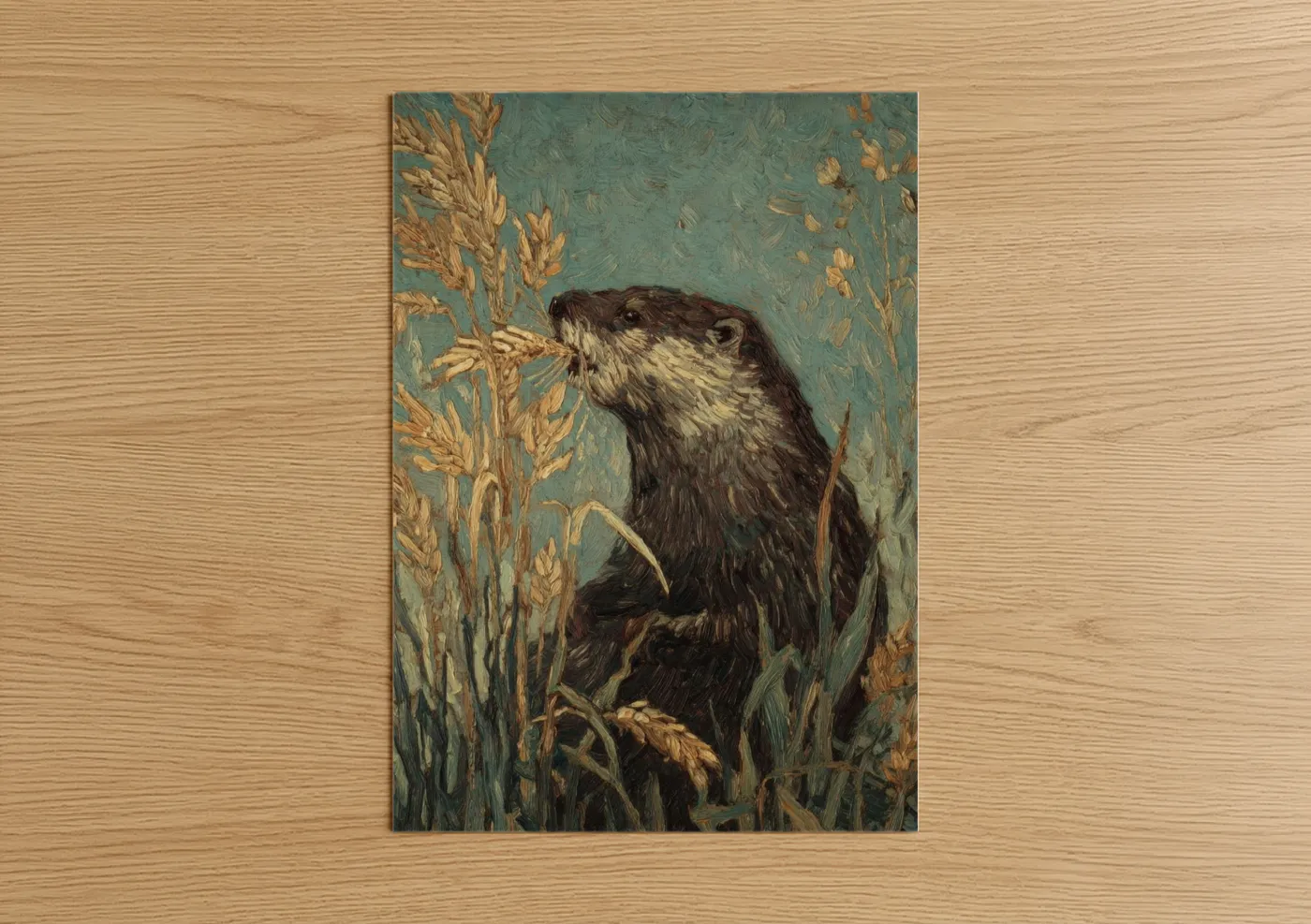 Beaver in Grain Field Impressionist Wall Art
