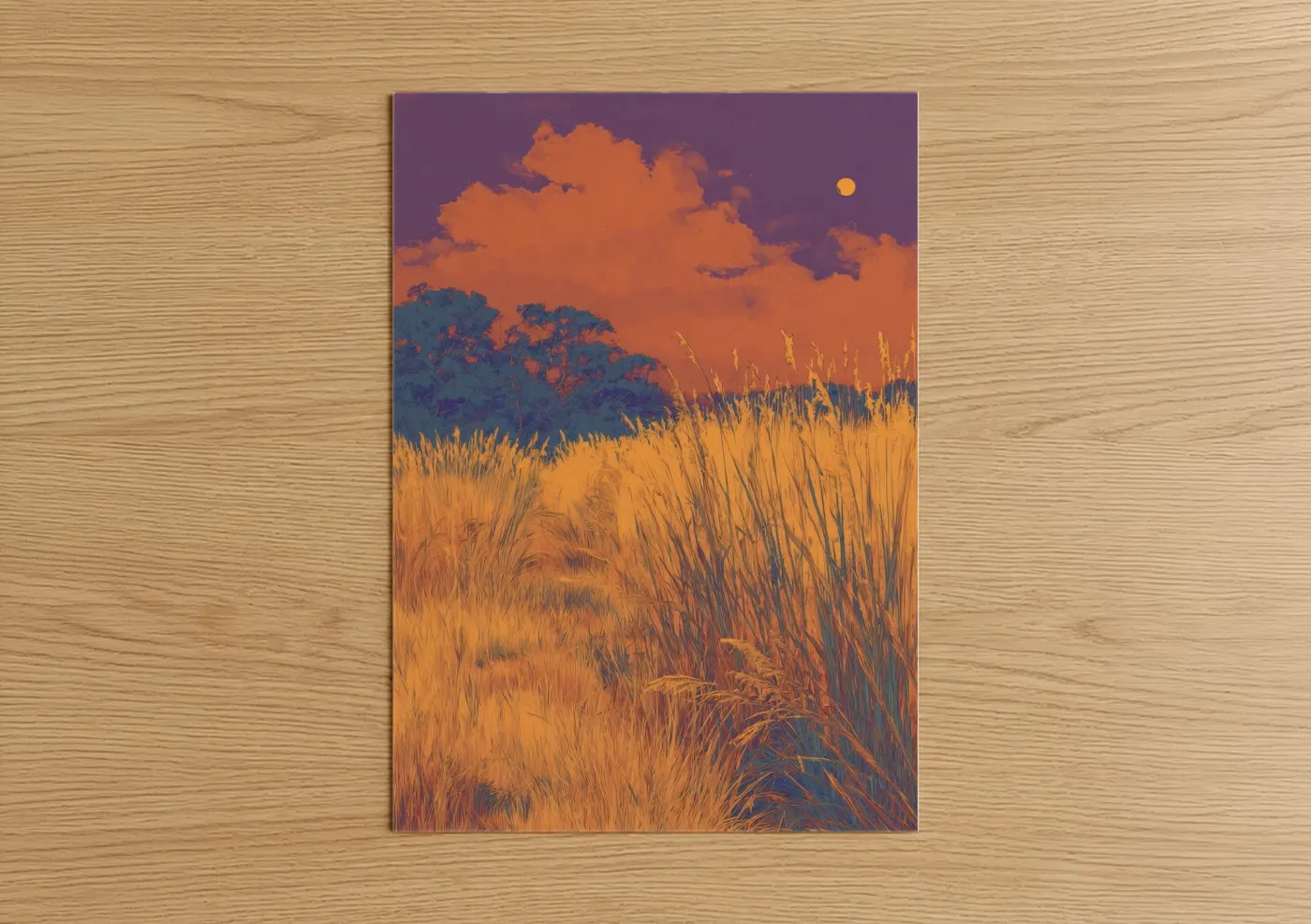 Golden Grass Field Sunset Landscape Wall Art