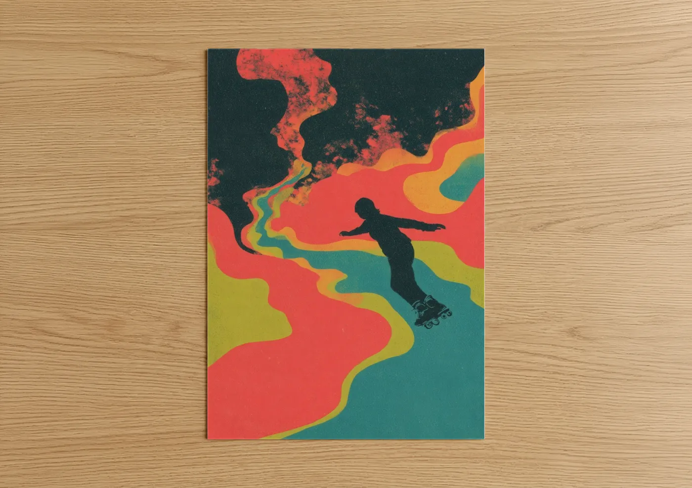 Neon Roller Skater Retro Psychedelic Wall Art