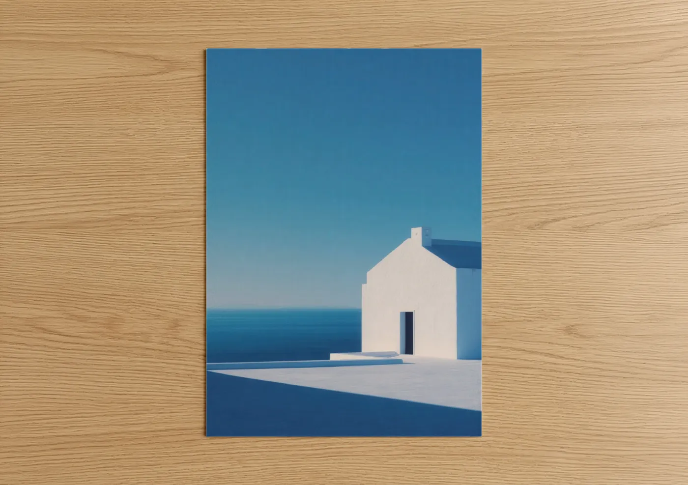 Churches and chapels art print on warm oak wood — blue and white palette — Coastal Chapel poster