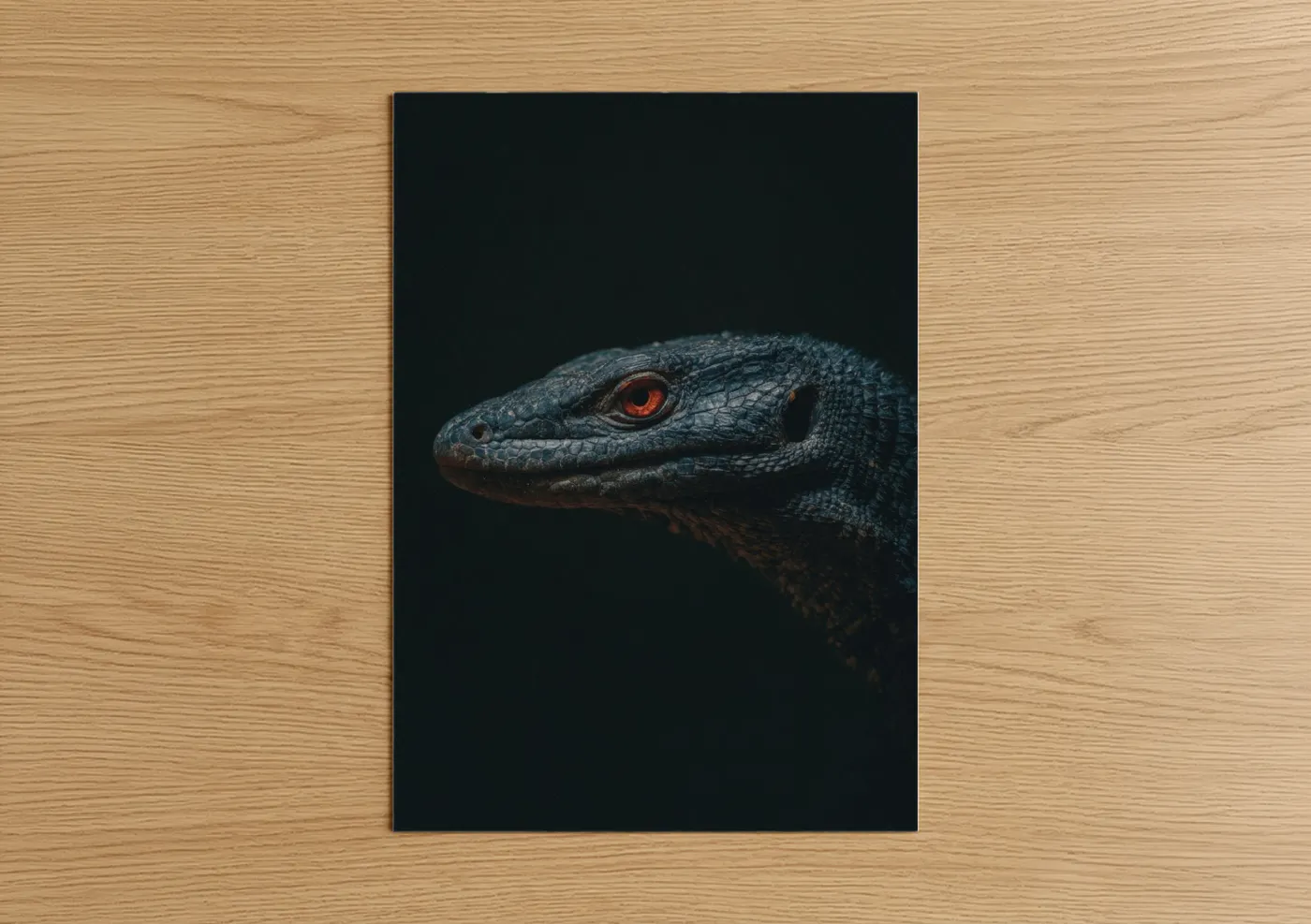 Crimson-Eyed Lizard Portrait Dark Wall Art
