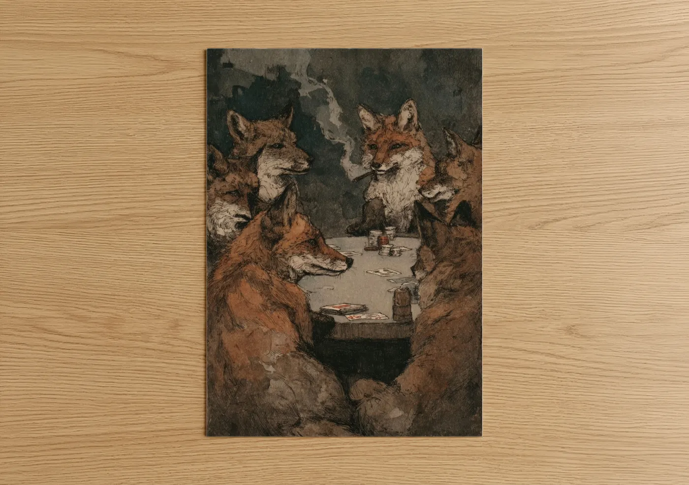 Foxes Playing Poker Card Game Wall Art