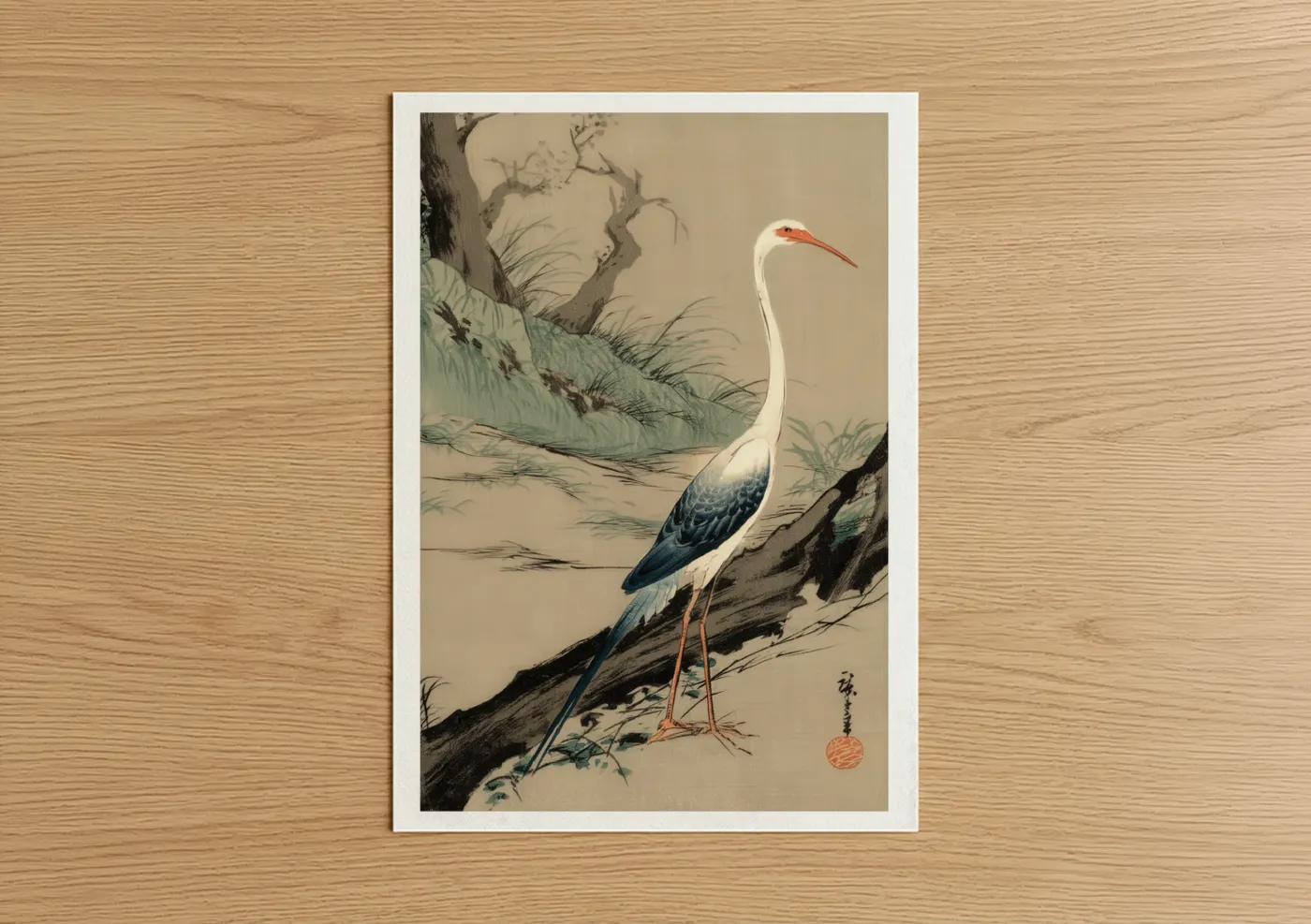 Red-Crowned Crane Japanese Watercolor Wall Art