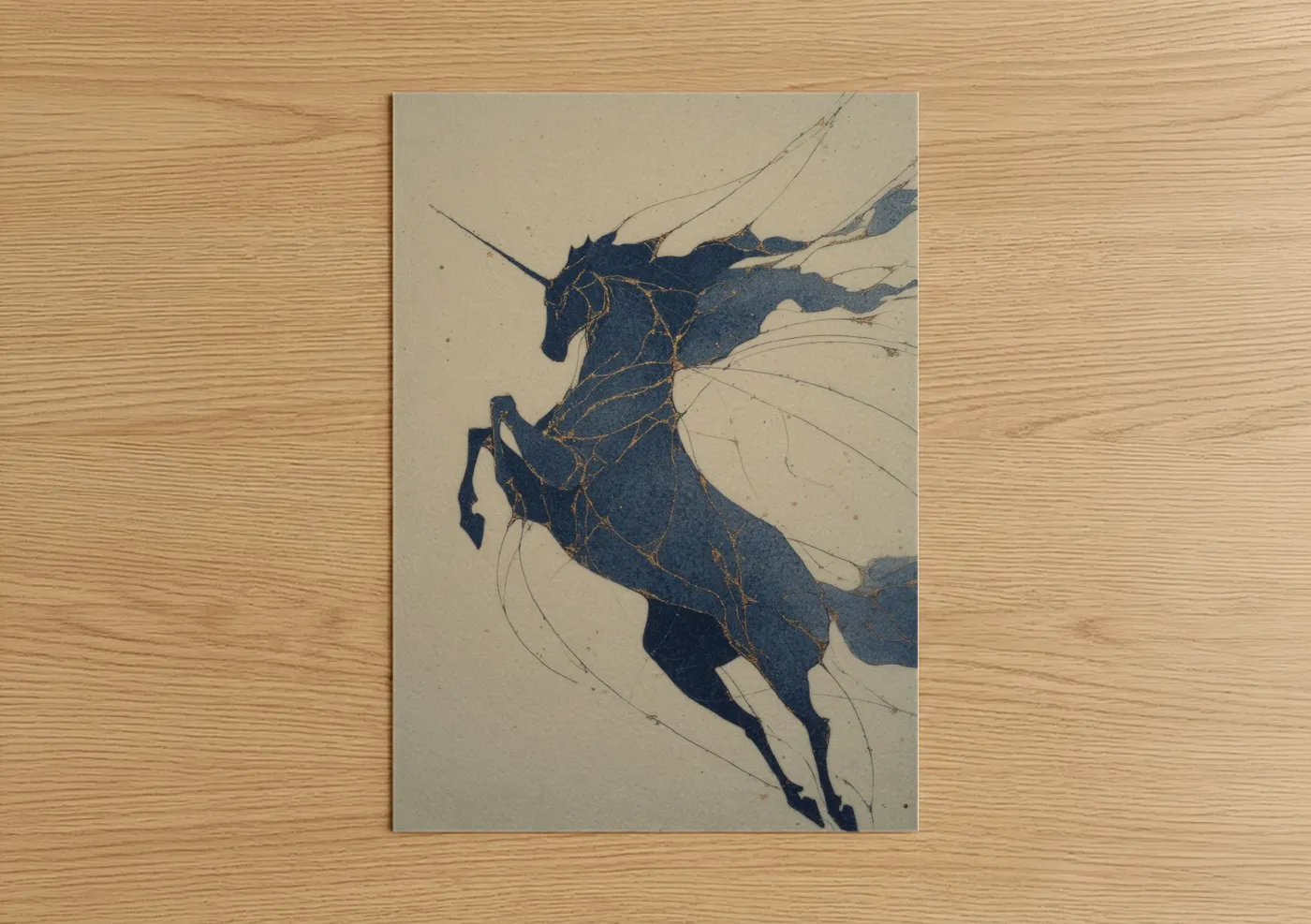 Celestial Unicorn Fantasy Art with Gold Details Wall Art
