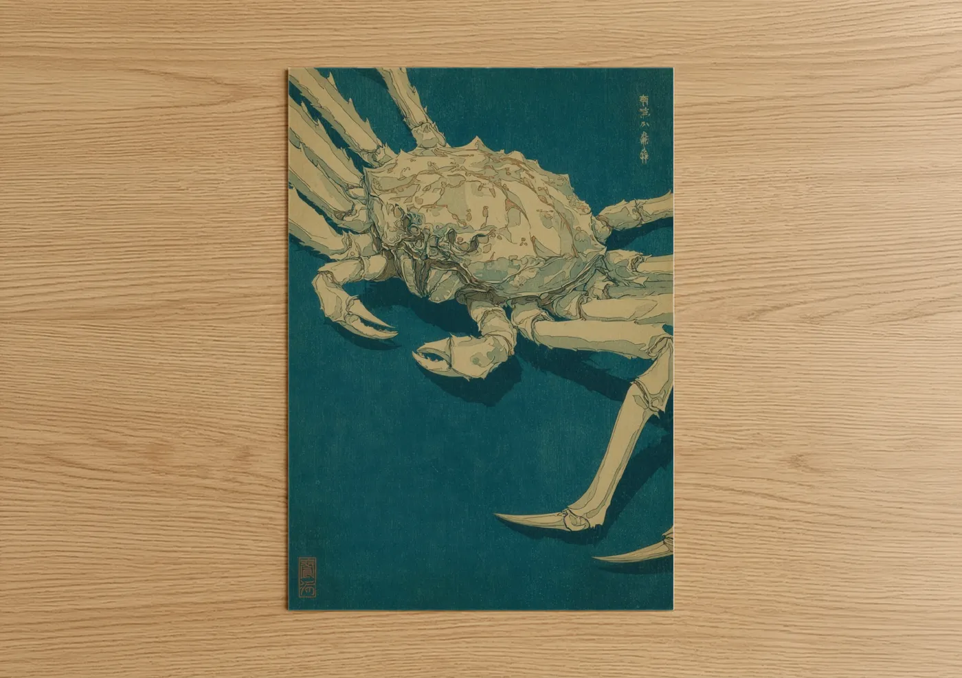 Teal Crab Specimen Japanese Woodblock Wall Art