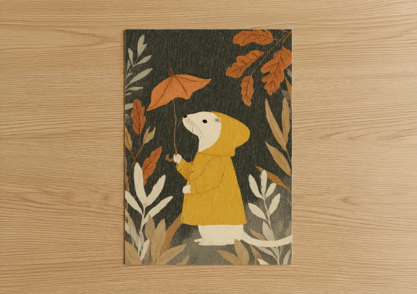 Autumn Weasel in Yellow Coat Illustration Wall Art